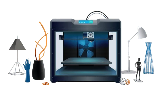 imagen impresora 3d y figuras impresas